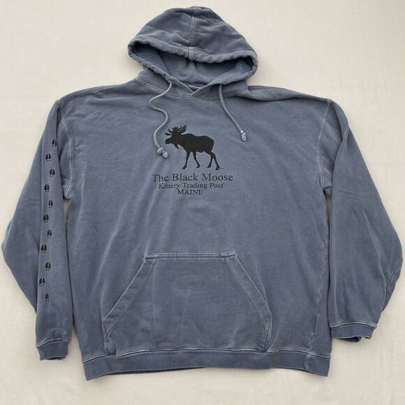 Black Moose Trading Post Sweatshirt Hoodie Mens Medium Blue Gray Kittery Maine - Picture 1 of 11